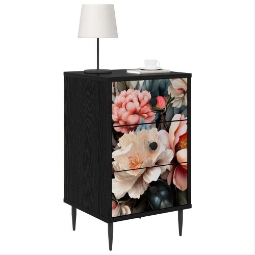 Noćni ormar BORNE Crni hrast 36 x 33 x 61 cm Konstruirano drvo - Print lagane peonije 1 Cijena