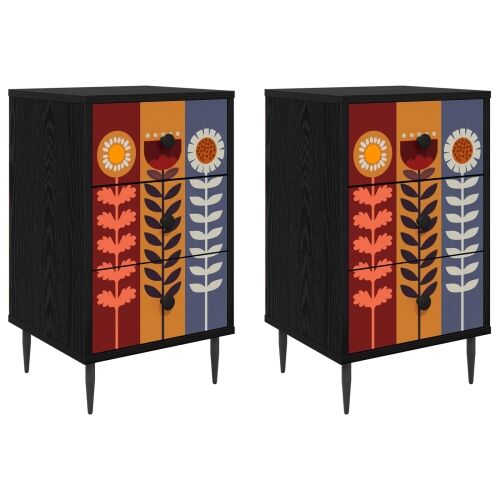 Noćni ormar ESSEN 2 kom. Crni hrast 36 x 33 x 61 cm - Uzorak suncokreta 2 Cijena