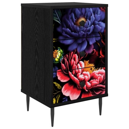 Noćni ormar KIEL Crni hrast 36 x 33 x 61 cm Konstruirano drvo - Tamni cvjetni uzorak 1 Cijena