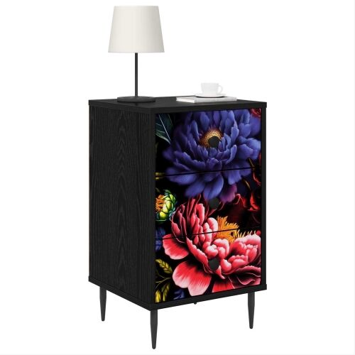 Noćni ormar KIEL Crni hrast 36 x 33 x 61 cm Konstruirano drvo - Tamni cvjetni uzorak 1 Cijena
