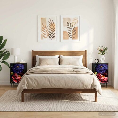 Noćni ormar KIEL 2 kom. Crni hrast 36 x 33 x 61 cm - Tamni cvjetni uzorak 2 Cijena