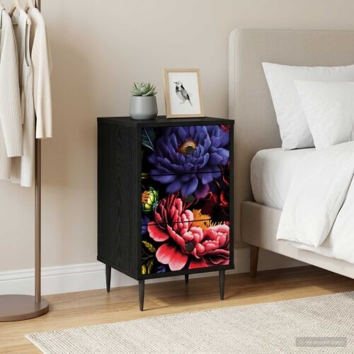 Noćni ormar KIEL 2 kom. Crni hrast 36 x 33 x 61 cm - Tamni cvjetni uzorak 2 Cijena
