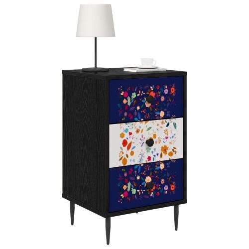 Noćni ormar MAINZ Crni hrast 36 x 33 x 61 cm Konstruirano drvo - Cvjetni uzorak 1 Cijena