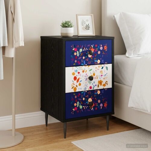Noćni ormar MAINZ Crni hrast 36 x 33 x 61 cm Konstruirano drvo - Cvjetni uzorak 1 Cijena