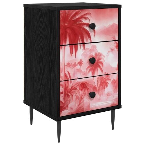 Noćni ormar AACHEN Crni hrast 36 x 33 x 61 cm Konstruirano drvo - Ružičasti uzorak palme 1 Cijena