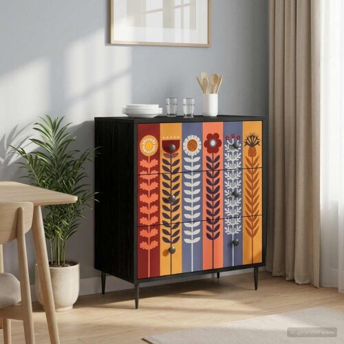 Komoda ESSEN Uzorak suncokreta 66 x 36,5 x 76 cm Crni hrast - Uzorak suncokreta Cijena