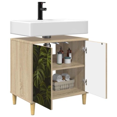 Kupaonski ormar ELBURG Sonoma 60 x 40 x 60 cm Konstruirano drvo - Print od palminih listova Cijena