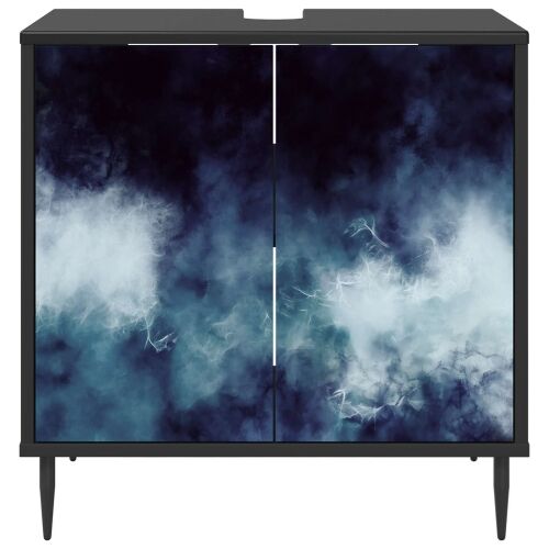 Kupaonski ormar RAALTE Crni hrast 60 x 40 x 61 cm - Plavi mramorni uzorak Cijena