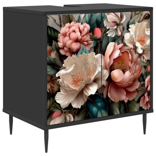 Kupaonski ormar BORNE Crni hrast 60 x 40 x 61 cm - Print lagane peonije Cijena