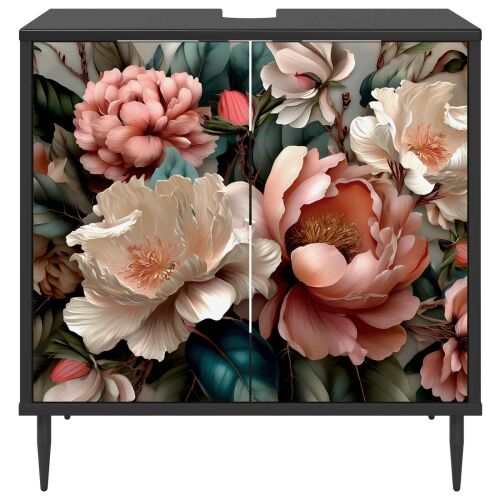 Kupaonski ormar BORNE Crni hrast 60 x 40 x 61 cm - Print lagane peonije Cijena