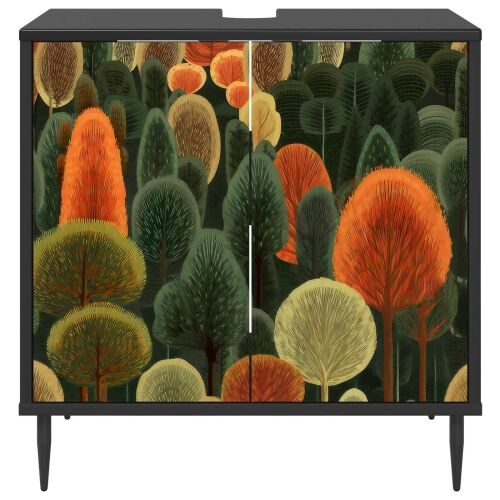Kupaonski ormar ZAANDAM Crni hrast 60 x 40 x 61 cm - Print šume Cijena