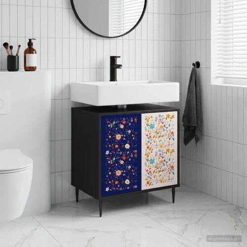 Kupaonski ormar MAINZ Crni hrast 60 x 40 x 61 cm - Cvjetni uzorak Cijena