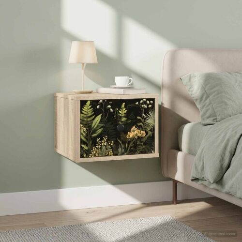 Wall-mounted noćni ormarić RHENEN Hrast sonoma 36 x 33 x 25 cm - Hrast sonoma Tropski uzorak džungle 1 Cijena
