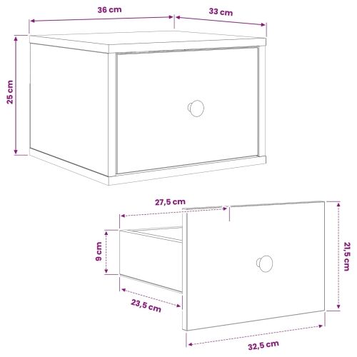 Wall-mounted noćni ormarić LOCHEM 2 kom. Crni hrast - Crni hrast Narančasti uzorak 2 Cijena