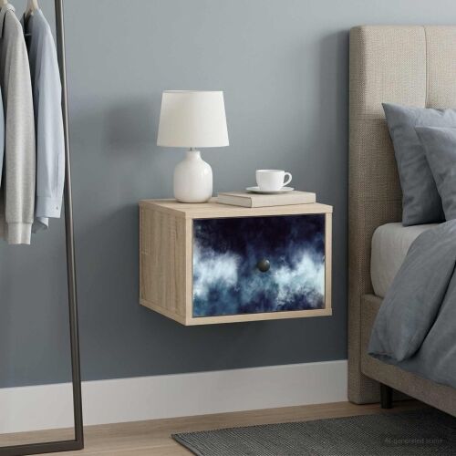 Wall-mounted noćni ormarić RAALTE Hrast sonoma 36 x 33 x 25 cm - Hrast sonoma Plavi mramorni uzorak 1 Cijena