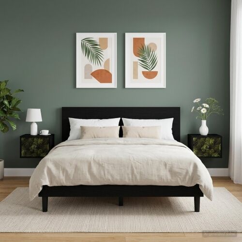 Wall-mounted noćni ormarić ELBURG 2 kom. Crni hrast - Crni hrast Print od palminih listova 2 Cijena