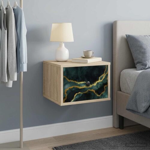 Wall-mounted noćni ormarić WIJHE 2 kom. Hrast sonoma - Hrast sonoma Tirkizni mramorni uzorak 2 Cijena