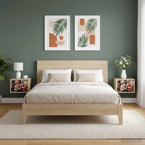 Wall-mounted noćni ormarić BORNE 2 kom. Hrast sonoma - Hrast sonoma Print lagane peonije 2 Cijena