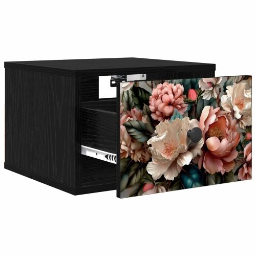 Wall-mounted noćni ormarić BORNE 2 kom. Crni hrast - Crni hrast Print lagane peonije 2 Cijena