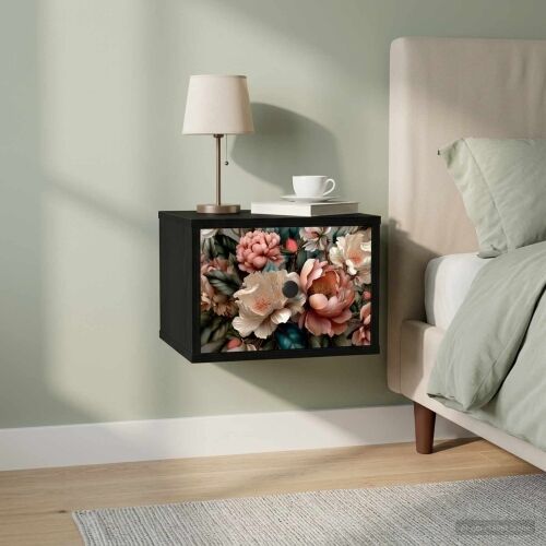 Wall-mounted noćni ormarić BORNE 2 kom. Crni hrast - Crni hrast Print lagane peonije 2 Cijena