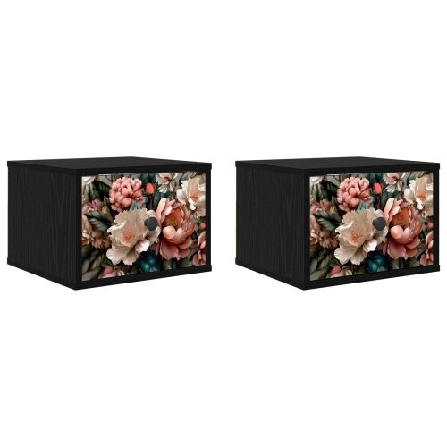Wall-mounted noćni ormarić BORNE 2 kom. Crni hrast - Crni hrast Print lagane peonije 2 Cijena