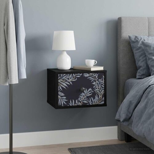 Wall-mounted noćni ormarić DOKKUM Crni hrast 36 x 33 x 25 cm - Crni hrast Plavi afti uzorak 1 Cijena