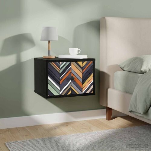 Wall-mounted noćni ormarić OMMEN 2 kom. Crni hrast - Crni hrast Geometrijski uzorak 2 Cijena