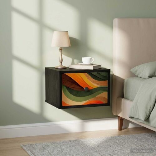 Wall-mounted noćni ormarić BONN Crni hrast 36 x 33 x 25 cm - Crni hrast Retro valni uzorak 1 Cijena