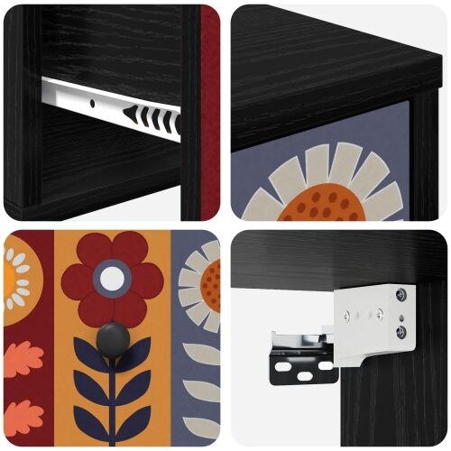 Wall-mounted noćni ormarić ESSEN Crni hrast 36 x 33 x 25 cm - Crni hrast Uzorak suncokreta 1 Cijena