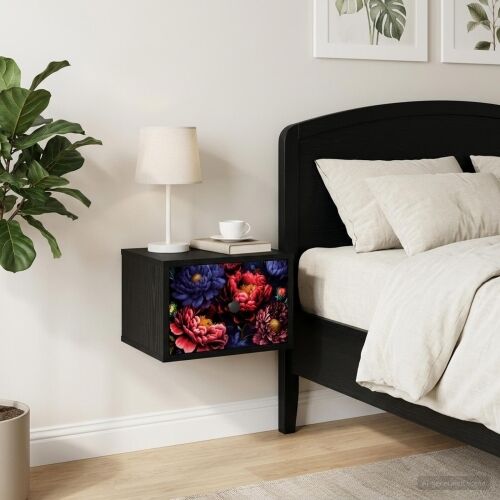 Wall-mounted noćni ormarić KIEL Crni hrast 36 x 33 x 25 cm - Crni hrast Tamni cvjetni uzorak 1 Cijena