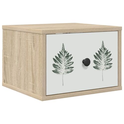 Wall-mounted noćni ormarić HANAU Hrast sonoma 36 x 33 x 25 cm - Hrast sonoma Zeleni uzorak lišća 1 Cijena