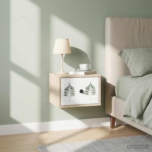 Wall-mounted noćni ormarić HANAU Hrast sonoma 36 x 33 x 25 cm - Hrast sonoma Zeleni uzorak lišća 1 Cijena