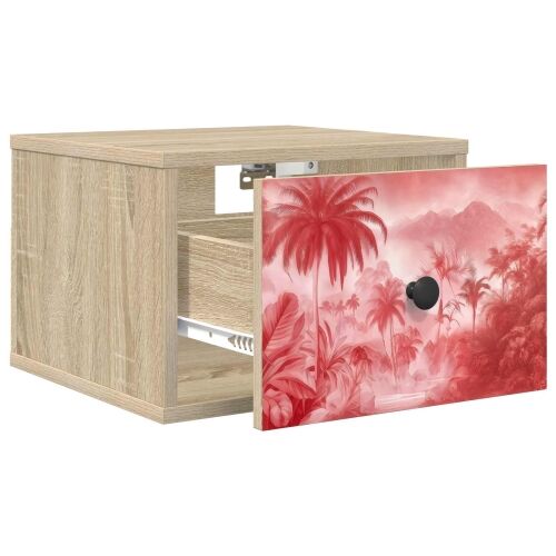 Wall-mounted noćni ormarić AACHEN Hrast sonoma 36 x 33 x 25 cm - Hrast sonoma Ružičasti uzorak palme 1 Cijena