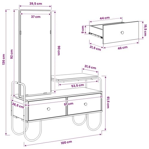 Toaletni stol Staro drvo 100 x 36,5 x 136 cm Konstruirano drvo - Staro drvo Cijena