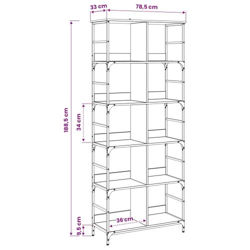 Polica 4 razina 78,5 x 33 x 188,5 cm metal PB Crni hrast - Crni hrast 188,5 cm Cijena
