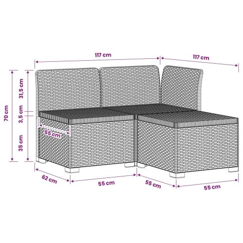 Sofa za vrt za 3 osobe sa izgledom rattan PP Antracit - Antracit Sofa + srednji + kutni bez jastuka Cijena