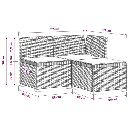 Dvosjedni vrtni sofa s jastucima u ratan izgledu PP Antracit - Antracit Sofa + srednji + kutni s svijetlosivim jastučićem Cijena