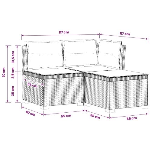 Dvosjedni vrtni sofa s jastucima u ratan izgledu PP Bijela - Bijela Sofa + srednji + kutni s kremastim jastučićem i jastučićem z Cijena