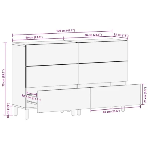 Komoda 2 kom smeđa 60x33x75 cm Puno drvo Mango - masivno drvo manga Cijena
