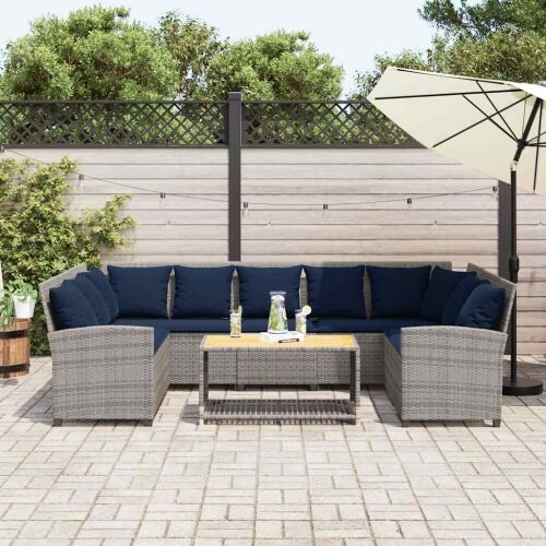 Vrtna sofa s jastucima siva od poliratana - siva i modra 5-seater + 2x corner 9 siva i modra Cijena
