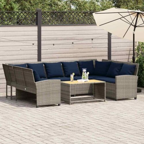Vrtna sofa s jastucima siva od poliratana - siva i modra 5-seater + 2x corner 9 siva i modra Cijena
