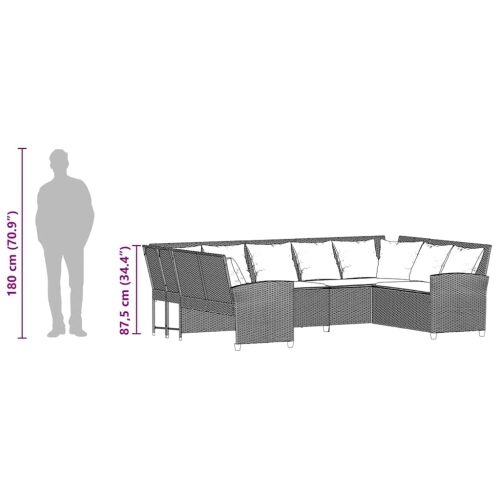 Vrtna sofa s jastucima siva od poliratana - siva i modra 5-seater + 2x corner 9 siva i modra Cijena