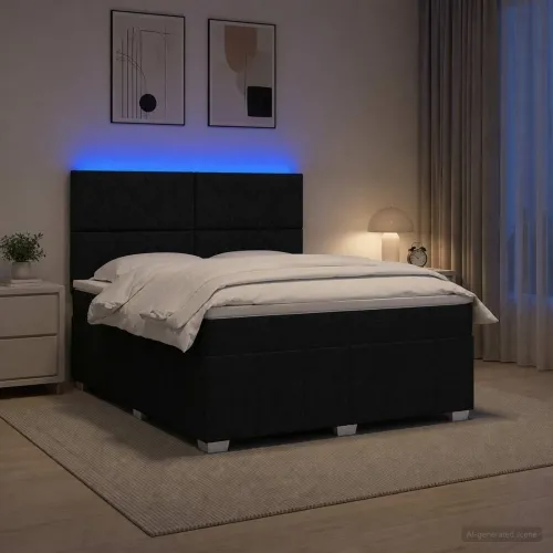 LED okvir za krevet s madracem Crna 160 x 200 cm Tkanina - Crna 160 x 200 cm Dizajn s rombovima Cijena