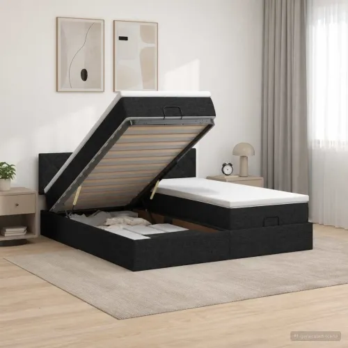 Krevet od pjene s madracem i LED-om Crna 160 x 200 cm Tkanina - Crna 160 x 200 cm Dizajn s rombovima Cijena