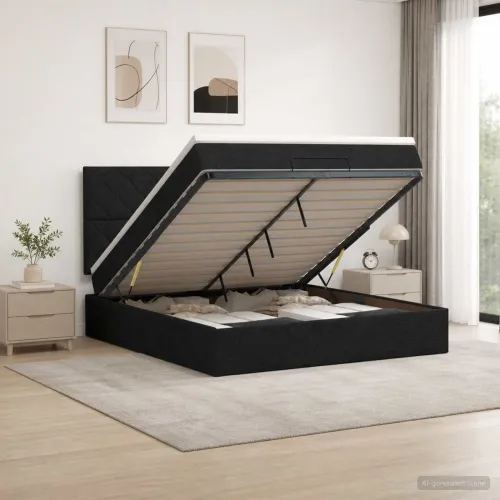 Podesivi krevet s madracem Crna 160 x 200 cm Tkanina - Crna 160 x 200 cm Dizajn s rombovima Cijena