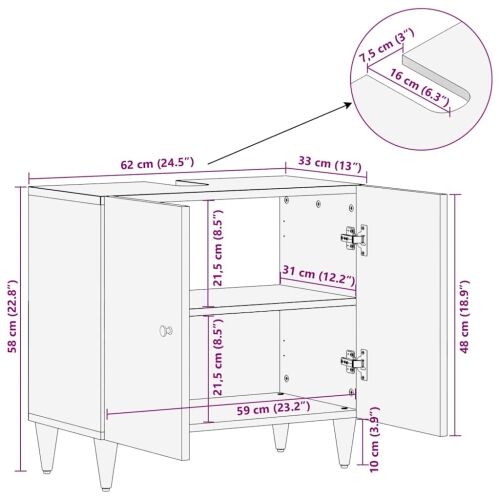 Kupaonski ormarić za Lavabo - Umivaonik 62x33x58 cm masivno drvo manga Cijena