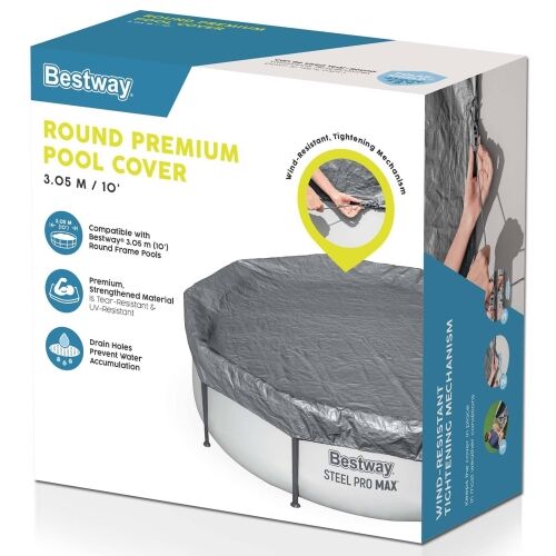 Bestway Pokrivač za bazen Ø3,05 m Kružni Poliester Siva - 3,05 m Cijena