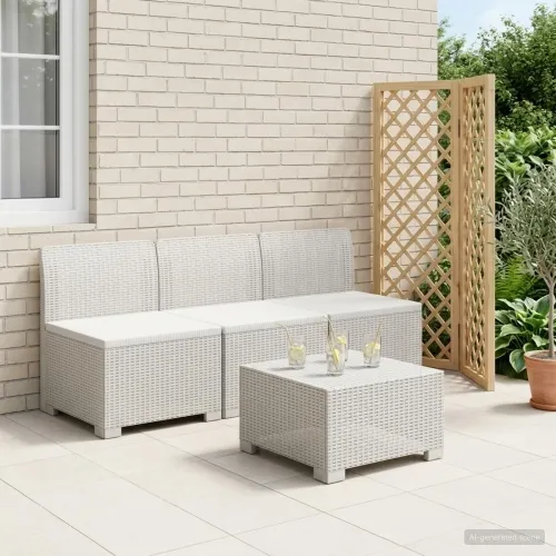 Sofa za vrt za 3 osobe sa izgledom rattan 3-sjedalo PP Bijela - Bijela 3 x sredina bez jastuka Cijena