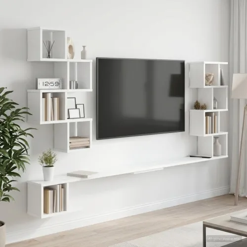 Polica za TV na zidu Bijela 180 x 15 x 94 cm Konstruirano drvo - Bijela 180 x 15 x 94 cm Cijena