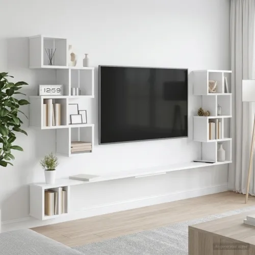 Polica za TV na zidu Bijela 200 x 15 x 94 cm Konstruirano drvo - Bijela 200 x 15 x 94 cm Cijena